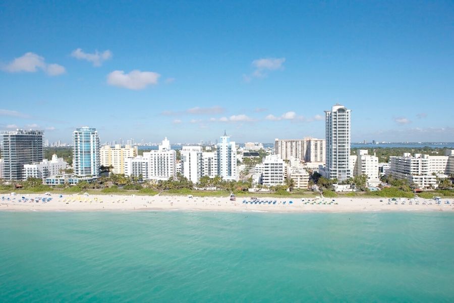 Miami Florida panoramic view of the city skyline and beach
